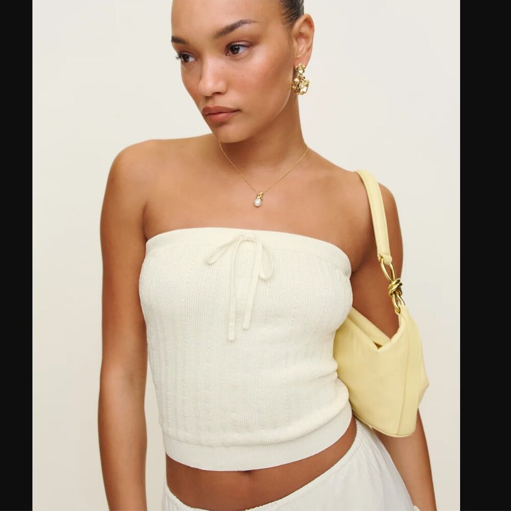 Reformation Zazie Cotton Strapless Sweater Ivory - Size XS